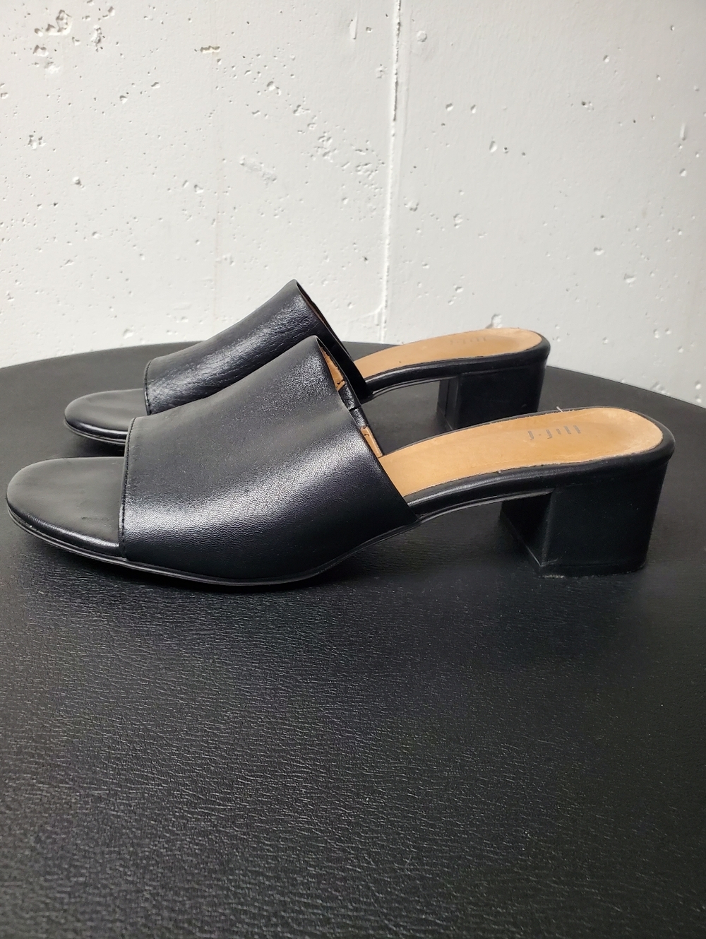 J. Jill Black Leather Low Block Heel Slide Mules Sz 10